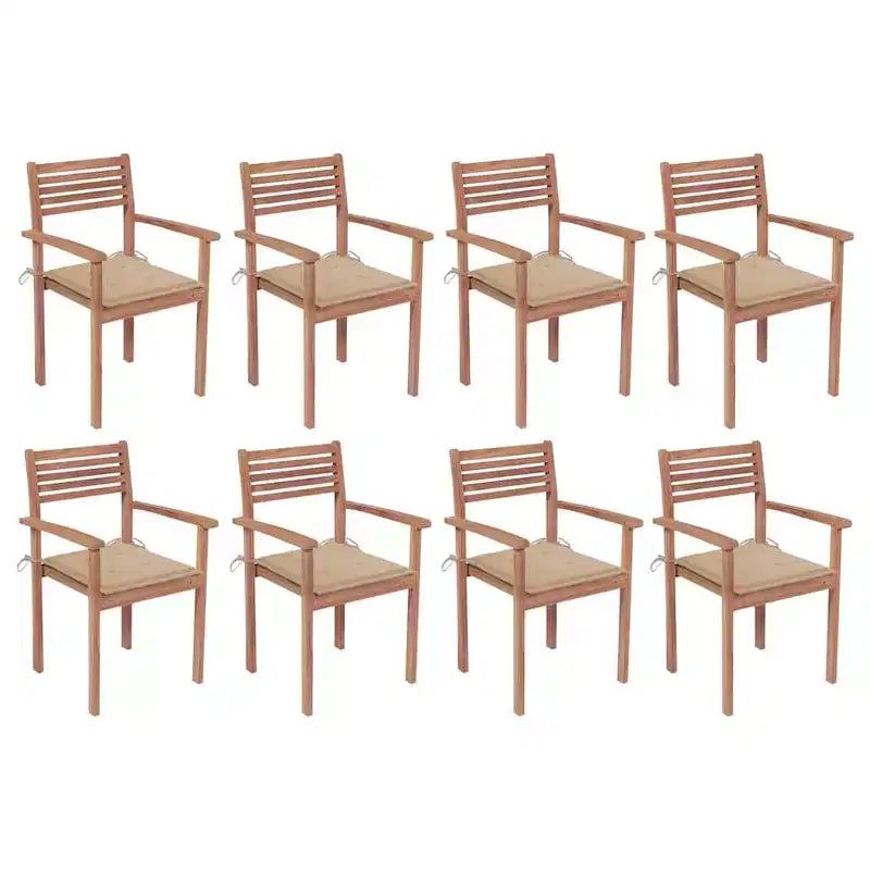 vidaXL 8 sedie impilabili in legno massello di teak con cuscini - Mobili classici da esterno per patio e giardino
