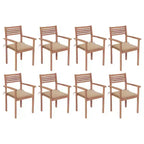 vidaXL 8 sedie impilabili in legno massello di teak con cuscini - Mobili classici da esterno per patio e giardino