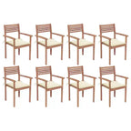 vidaXL Stackable Chair Set of 8 Natural Teak Teak wood Standard
