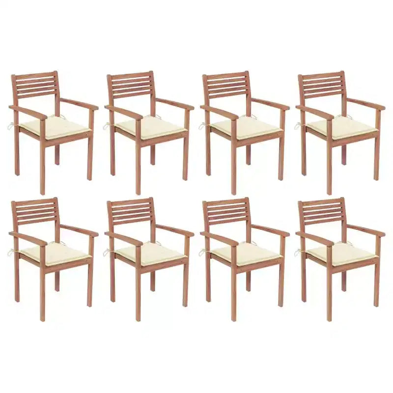 vidaXL Stackable Chair Set of 8 Natural Teak Teak wood Standard