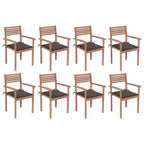 vidaXL Sedie da Giardino Impilabili con Cuscini 8 pz in Legno Massello di Teak