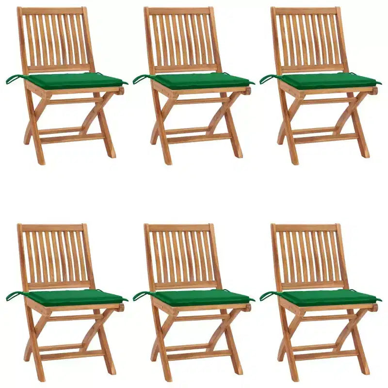 vidaXL Set 6 Sedie da Giardino Verdi in Legno Massello di Teak, Poliestere 46,5 cm
