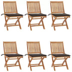 vidaXL Folding Patio Chairs with Taupe Cushions - 6 pcs Set, Solid Teak Wood Outdoor Garden Furniture, Easy Maintenance & Space Saving Design