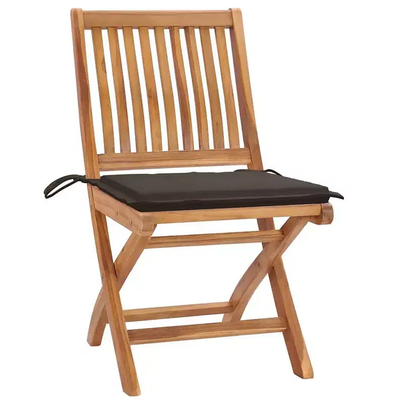 vidaXL Folding Patio Chairs with Taupe Cushions - 6 pcs Set, Solid Teak Wood Outdoor Garden Furniture, Easy Maintenance & Space Saving Design