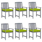 vidaXL Patio Chairs 6 Pcs with Cushions - Solid Acacia Wood Gray Outdoor Seating for Patio/Garden/Deck - 24x22.4x36.2