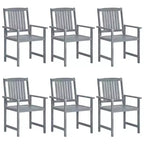 vidaXL Patio Chairs 6 Pcs with Cushions - Solid Acacia Wood Gray Outdoor Seating for Patio/Garden/Deck - 24x22.4x36.2