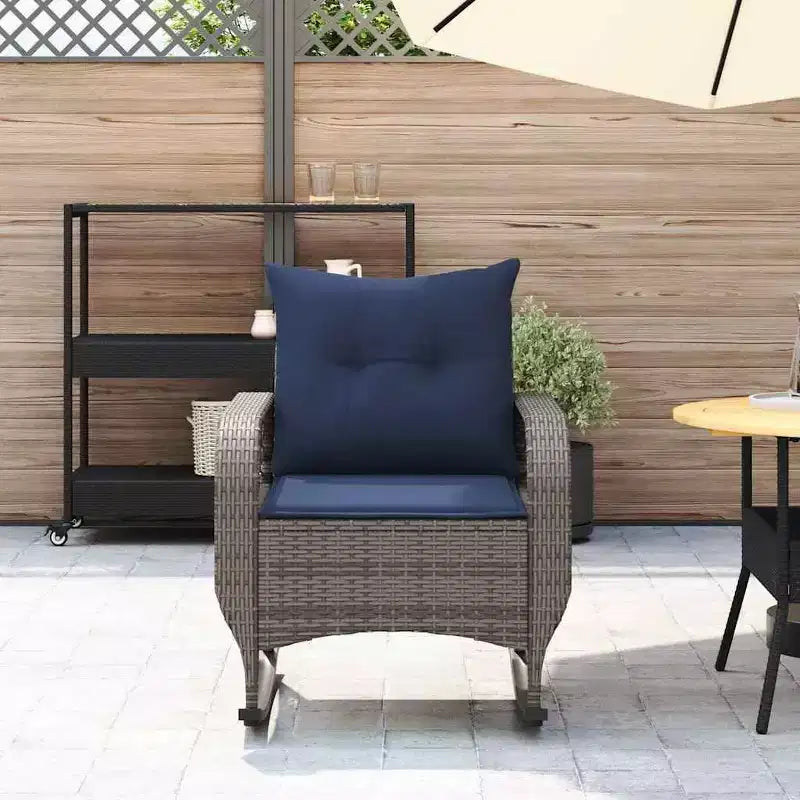 vidaXL Sedia a dondolo da giardino con cuscini Rattan sintetico grigio - Grigio e blu
