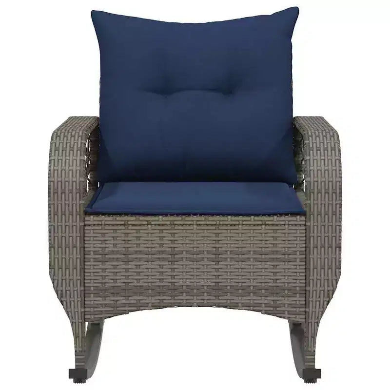 vidaXL Sedia a dondolo da giardino con cuscini Rattan sintetico grigio - Grigio e blu