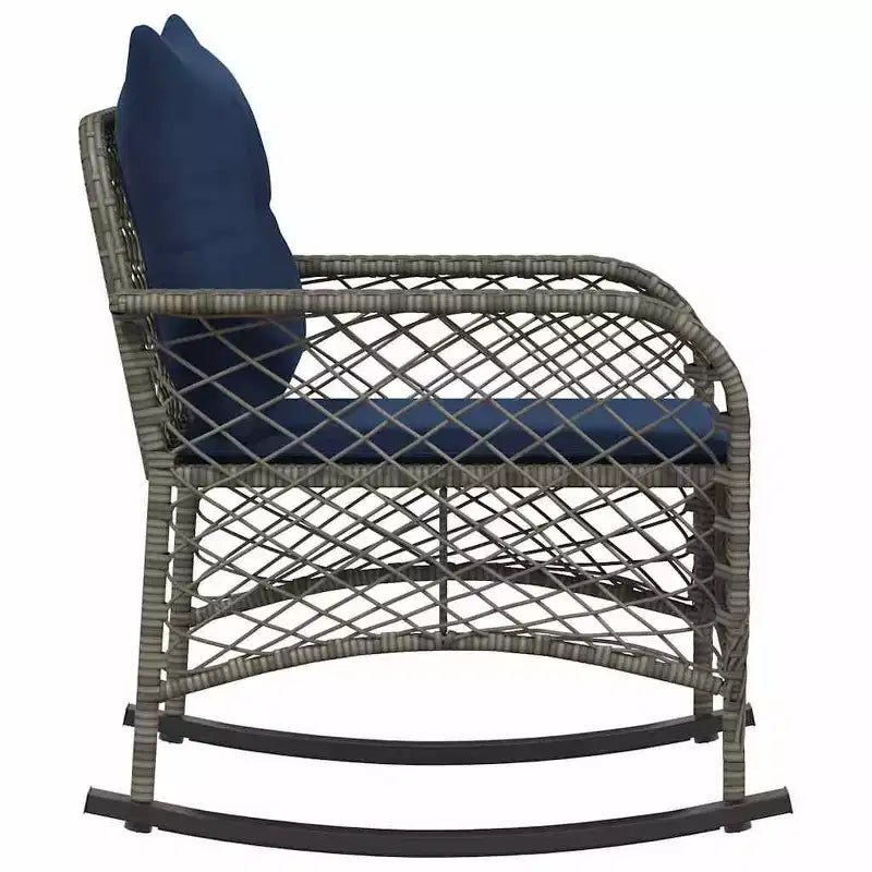 vidaXL Sedia a dondolo da giardino con cuscini Rattan sintetico grigio - Grigio e blu