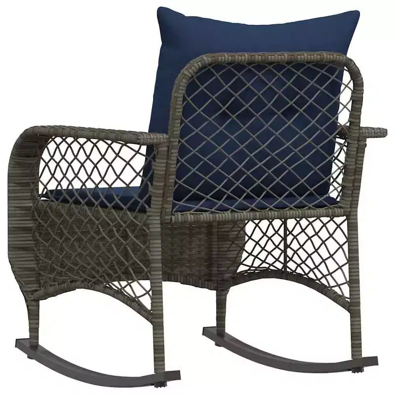 vidaXL Sedia a dondolo da giardino con cuscini Rattan sintetico grigio - Grigio e blu