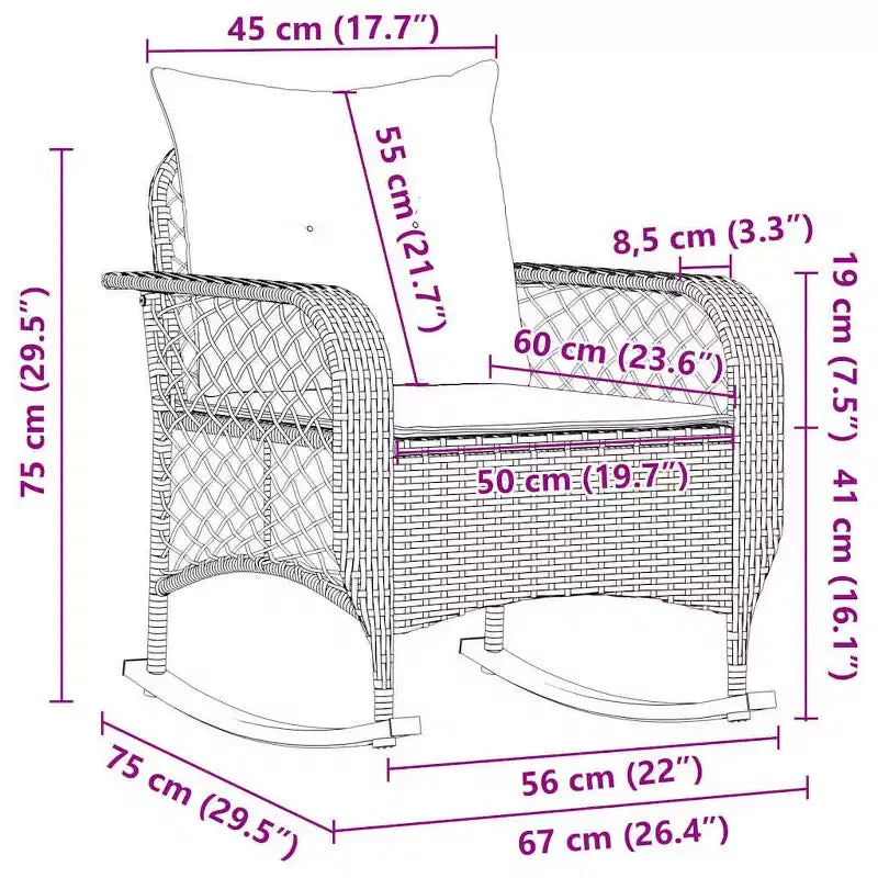 vidaXL Sedia a dondolo da giardino con cuscini Rattan sintetico grigio - Grigio e blu