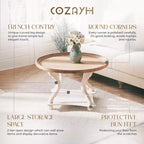 COZAYH Round Rustic Coffee Table Wood Tray Top Accent Centerpiece Storage, White
