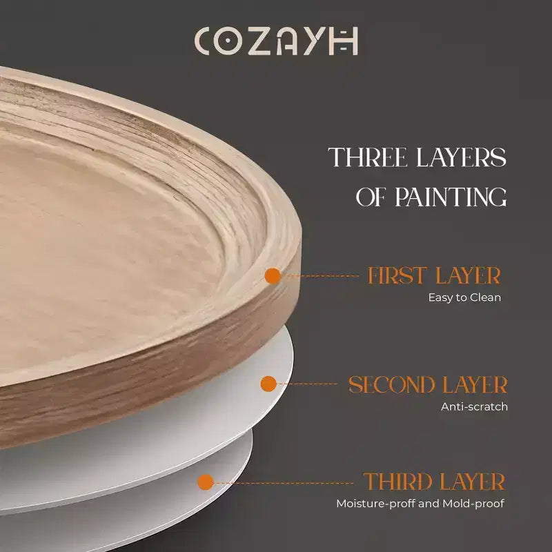 COZAYH Round Rustic Coffee Table Wood Tray Top Accent Centerpiece Storage, White