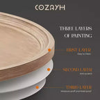 COZAYH Round Rustic Coffee Table Wood Tray Top Accent Centerpiece Storage, White