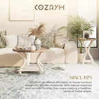 COZAYH Round Rustic Coffee Table Wood Tray Top Accent Centerpiece Storage, White