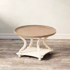 COZAYH Round Rustic Coffee Table Wood Tray Top Accent Centerpiece Storage, White