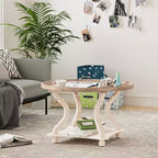 COZAYH Round Rustic Coffee Table Wood Tray Top Accent Centerpiece Storage, White