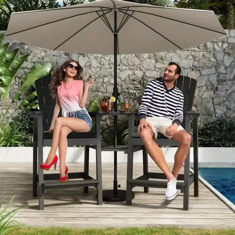 Garvee Outdoor Sgabelli da Bar Adirondack in Poliestere Riciclato Set da 2 Sgabelli Alti Resistenti alle Intemperie, Neri