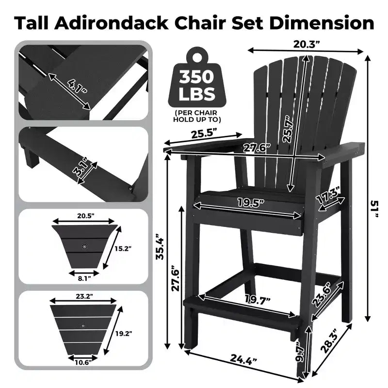 Garvee Outdoor Sgabelli da Bar Adirondack in Poliestere Riciclato Set da 2 Sgabelli Alti Resistenti alle Intemperie, Neri