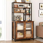 Bakers Rack with Cabinet 5 Tier Microwave Stand 63.78 Standing Bakers Rack with Door Tall Coffee Bar Large Baker Rack Coffee Bar Station Kitchen