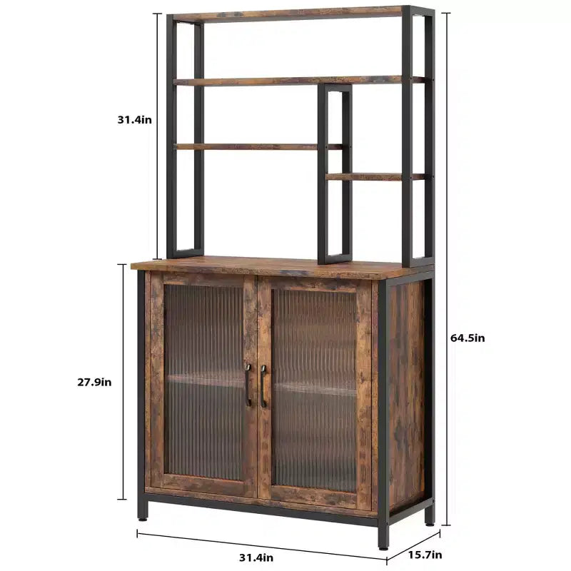 Bakers Rack with Cabinet 5 Tier Microwave Stand 63.78 Standing Bakers Rack with Door Tall Coffee Bar Large Baker Rack Coffee Bar Station Kitchen