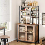 Bakers Rack with Cabinet 5 Tier Microwave Stand 63.78 Standing Bakers Rack with Door Tall Coffee Bar Large Baker Rack Coffee Bar Station Kitchen