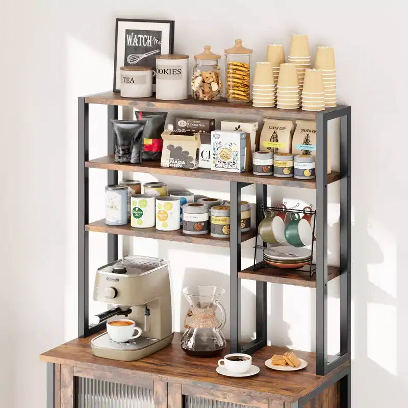 Bakers Rack with Cabinet 5 Tier Microwave Stand 63.78 Standing Bakers Rack with Door Tall Coffee Bar Large Baker Rack Coffee Bar Station Kitchen