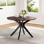 47.2 Solid Wood Round Dining Kitchen Table for 4-6 People with Intersecting Pedestal Base