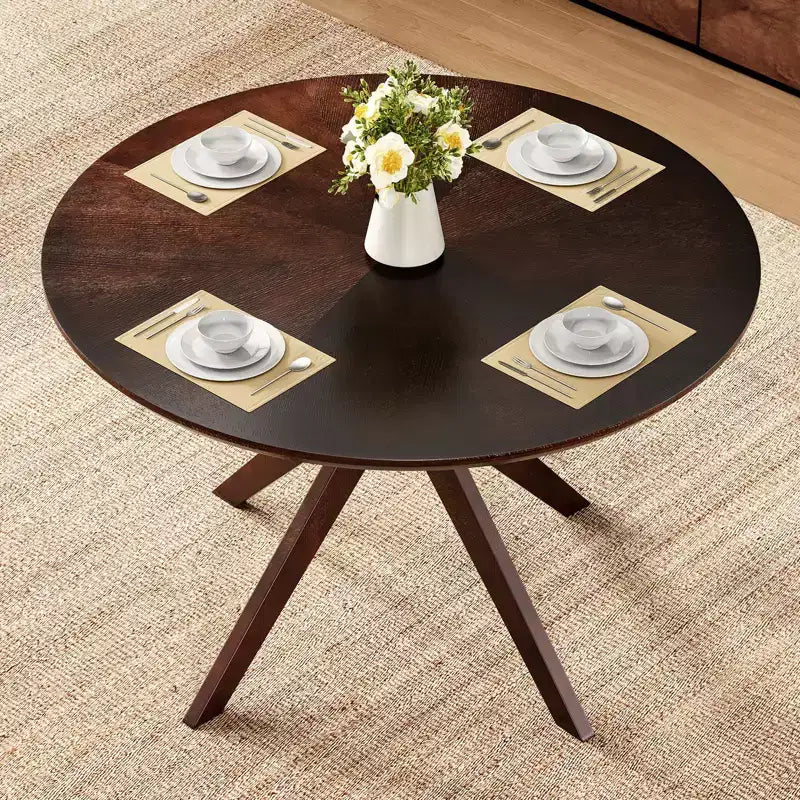 Tavolo da pranzo rotondo in legno massello da 47,2" per 4-6 persone con base a piedistallo incrociato