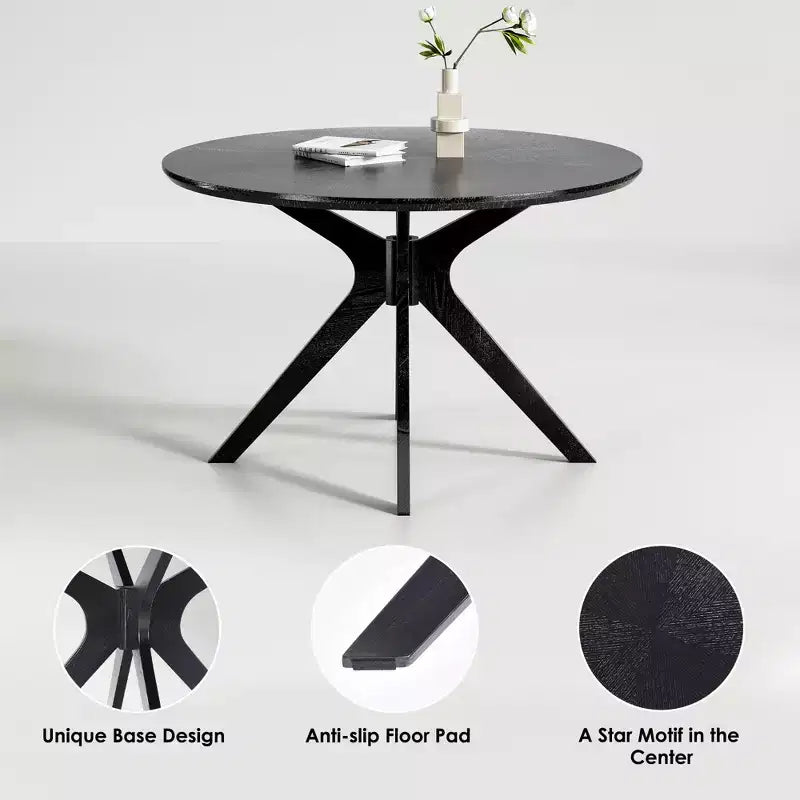Tavolo da pranzo rotondo in legno massello da 47,2" per 4-6 persone con base a piedistallo incrociato