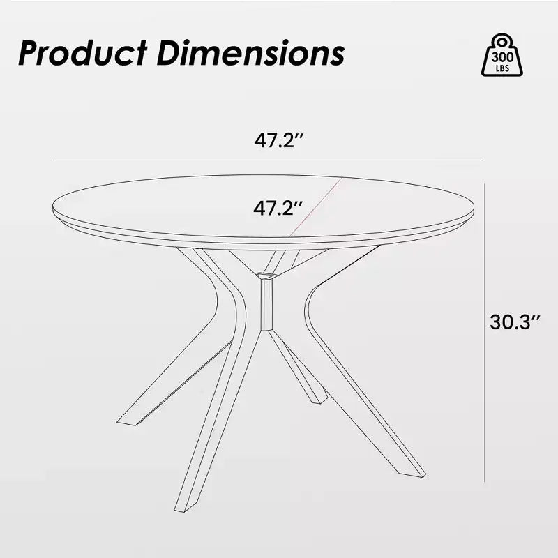 Tavolo da pranzo rotondo in legno massello da 47,2" per 4-6 persone con base a piedistallo incrociato