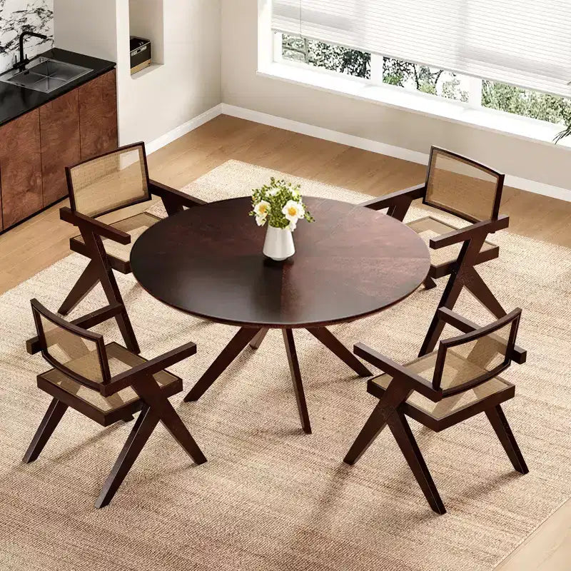Tavolo da pranzo rotondo in legno massello da 47,2" per 4-6 persone con base a piedistallo incrociato