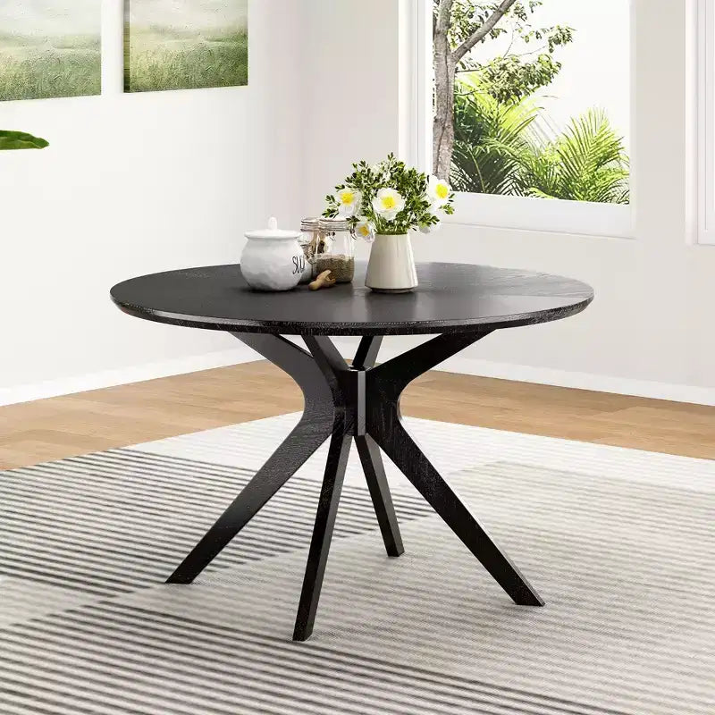 Tavolo da pranzo rotondo in legno massello da 47,2" per 4-6 persone con base a piedistallo incrociato