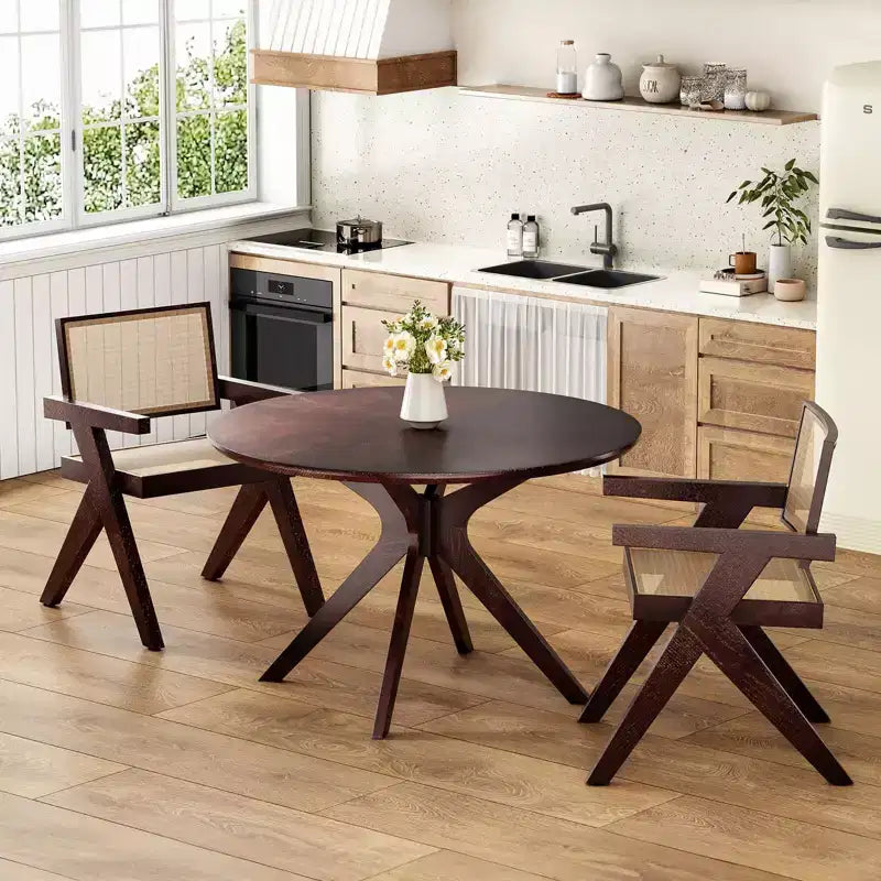 Tavolo da pranzo rotondo in legno massello da 47,2" per 4-6 persone con base a piedistallo incrociato