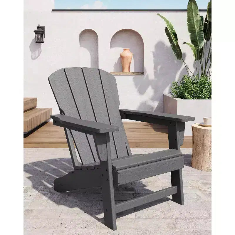 Outdoor Adirondack Chairs, HDPE Plastic Patio Chairs for All Weather, Weather-Resistant Fire Pit Chair with Wide Armrests & Slatted Back