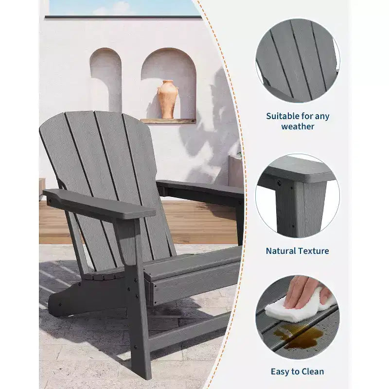 Outdoor Adirondack Chairs, HDPE Plastic Patio Chairs for All Weather, Weather-Resistant Fire Pit Chair with Wide Armrests & Slatted Back