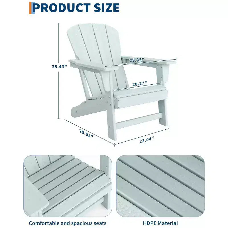 Outdoor Adirondack Chairs, HDPE Plastic Patio Chairs for All Weather, Weather-Resistant Fire Pit Chair with Wide Armrests & Slatted Back