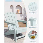 Outdoor Adirondack Chairs, HDPE Plastic Patio Chairs for All Weather, Weather-Resistant Fire Pit Chair with Wide Armrests & Slatted Back