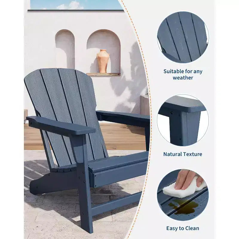 Outdoor Adirondack Chairs, HDPE Plastic Patio Chairs for All Weather, Weather-Resistant Fire Pit Chair with Wide Armrests & Slatted Back