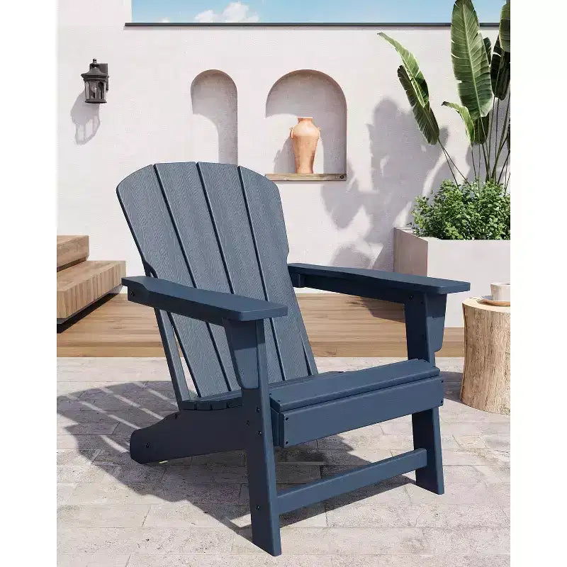 Outdoor Adirondack Chairs, HDPE Plastic Patio Chairs for All Weather, Weather-Resistant Fire Pit Chair with Wide Armrests & Slatted Back
