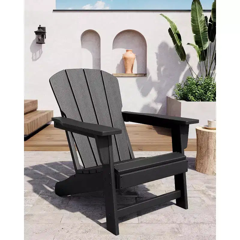 Outdoor Adirondack Chairs, HDPE Plastic Patio Chairs for All Weather, Weather-Resistant Fire Pit Chair with Wide Armrests & Slatted Back