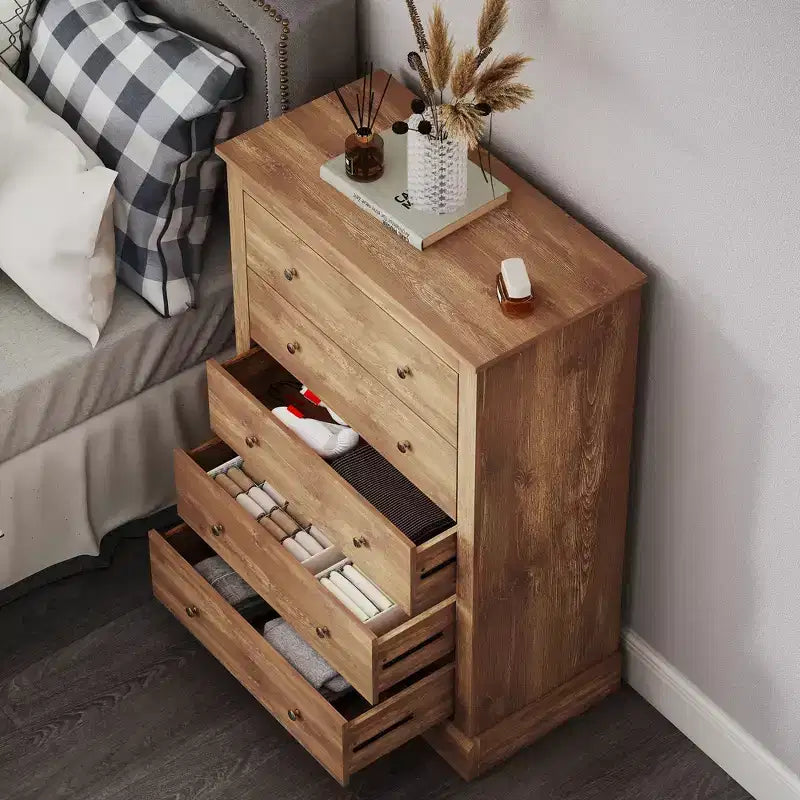 HOMCOM Farmhouse Dresser for Bedroom with 5 Drawers, 31 Wide Chest of Drawers