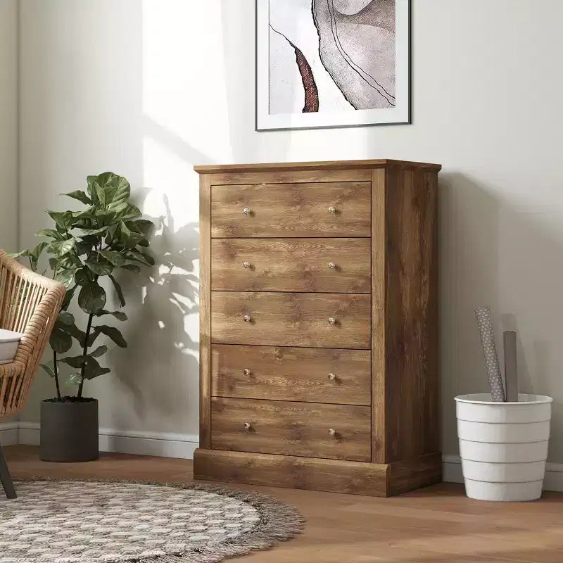 HOMCOM Farmhouse Dresser for Bedroom with 5 Drawers, 31 Wide Chest of Drawers