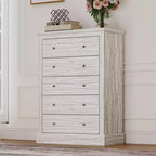 HOMCOM Farmhouse Dresser for Bedroom with 5 Drawers, 31 Wide Chest of Drawers