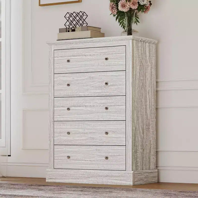 HOMCOM Farmhouse Dresser for Bedroom with 5 Drawers, 31 Wide Chest of Drawers
