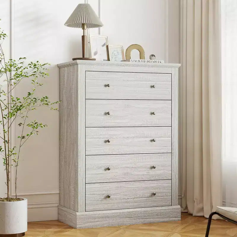HOMCOM Farmhouse Dresser for Bedroom with 5 Drawers, 31 Wide Chest of Drawers