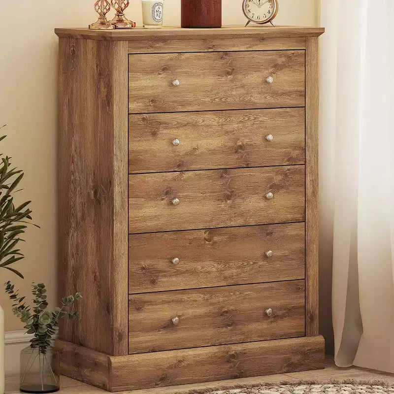 HOMCOM Farmhouse Dresser for Bedroom with 5 Drawers, 31 Wide Chest of Drawers