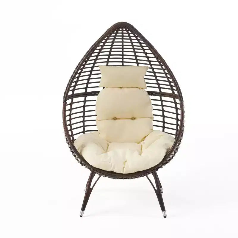 Poltrona Lounge GDFStudio Jeffrey a Goccia in Vimini e Ferro con Cuscino Impermeabile
