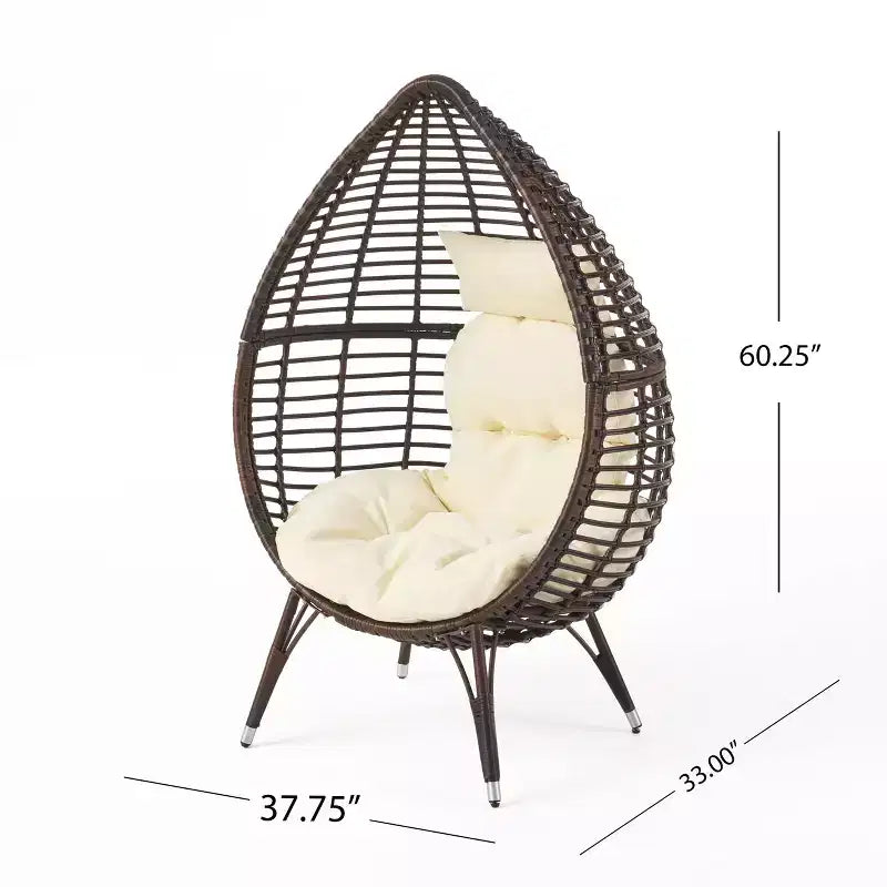 Poltrona Lounge GDFStudio Jeffrey a Goccia in Vimini e Ferro con Cuscino Impermeabile