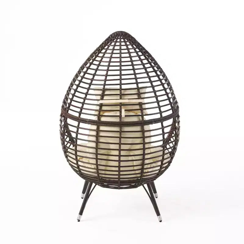 Poltrona Lounge GDFStudio Jeffrey a Goccia in Vimini e Ferro con Cuscino Impermeabile